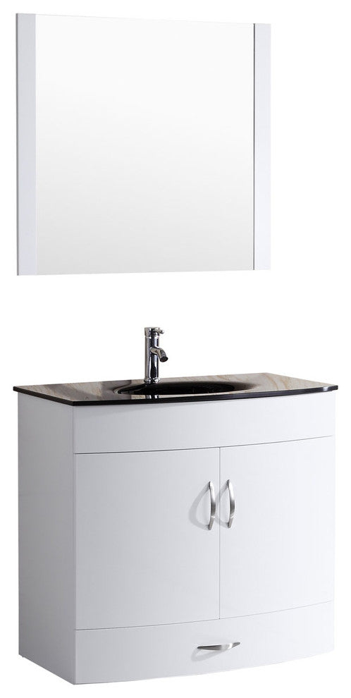 Style 5, 36"W White Vanity Sink Base Cabinet, Mirror, LV5-36W