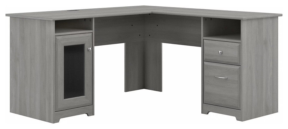 L-Shaped Desk, Worktop With USB Charging Ports & Cable Management, Modern Gray