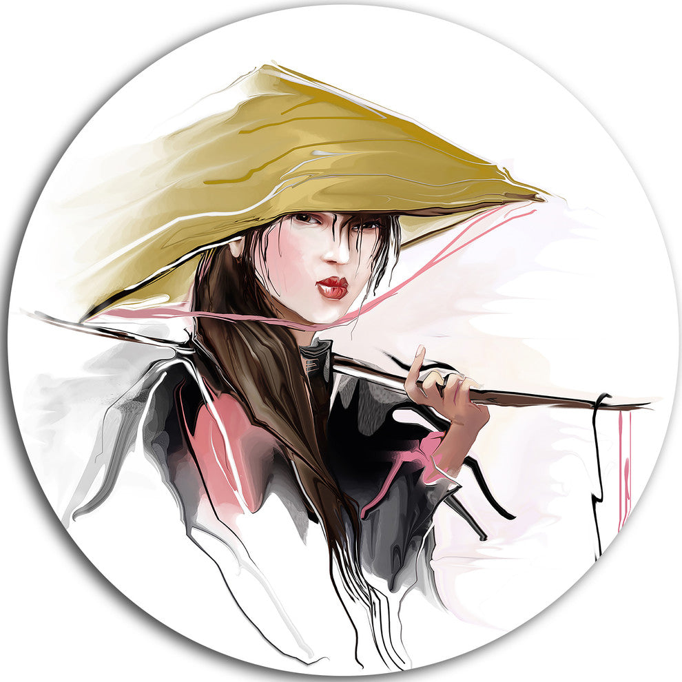 Vietnamese Woman, Digital Art Portrait Large Disc Metal Wall Art, 36"