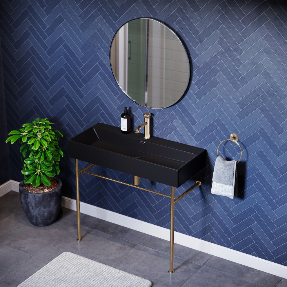 Claire 40" Ceramic Console Sink Matte Black Basin Gold Legs