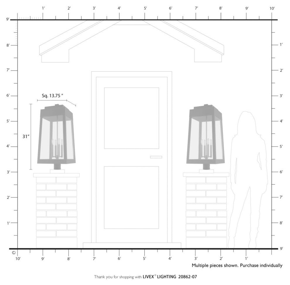 Oslo 4-Light Bronze Outdoor Extra Large Post Top Lantern with Antique Brass