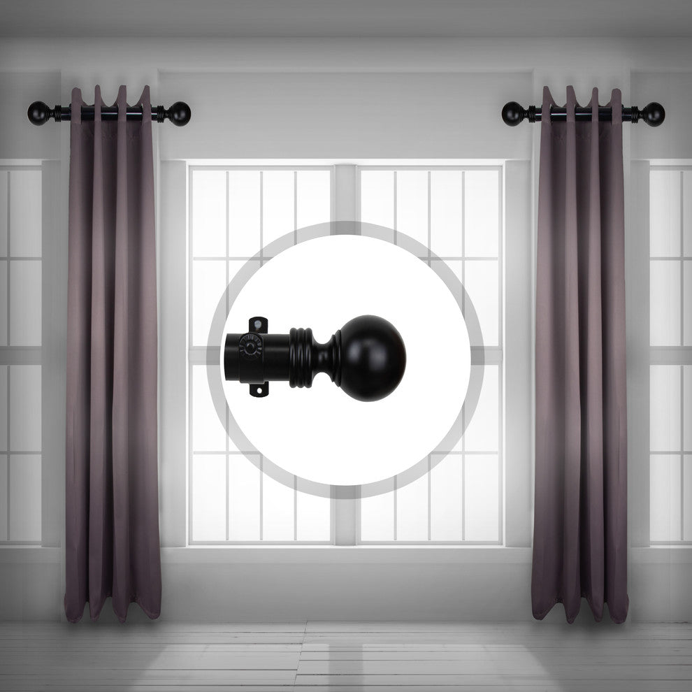 Serena 1.5" Side Curtain Rod, Black, 24"