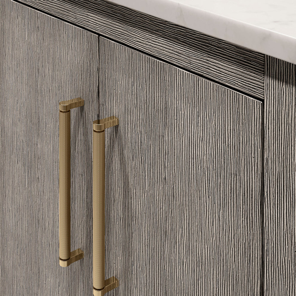 Hugo 60" Double Sink Carrara White Marble Countertop Vanity, Gray Oak