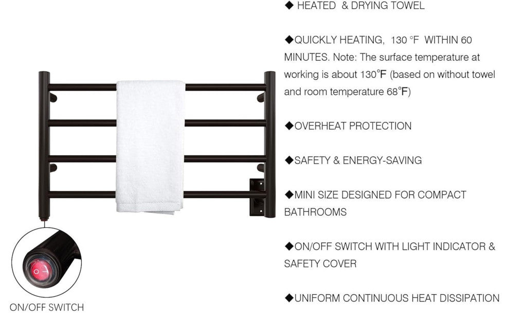 HEATGENE 4 Bar Wall-Mounted Plug-in / Hard-wiring Towel Warmer, Venetian Bronze