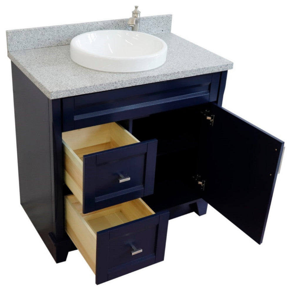 37" Single Sink Vanity, Blue Finish With Gray Granite
