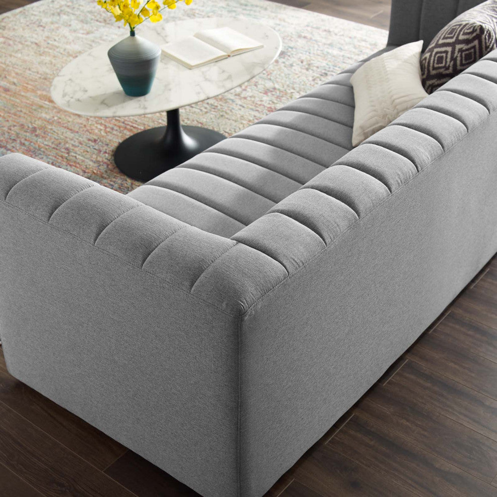 Tufted Sofa, Fabric, Gray, Modern, Living Lounge Hotel Lobby Hospitality