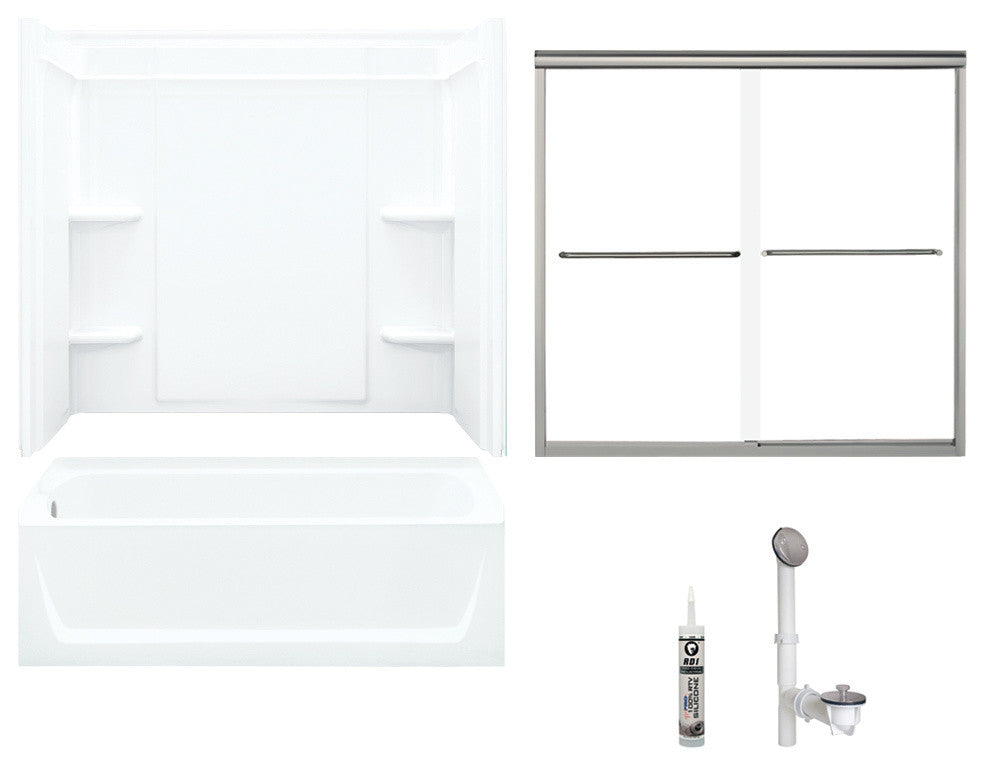 Sterling Ensemble Left-Hand Drain Bathtub Shower Kit 72"x40"x48", White