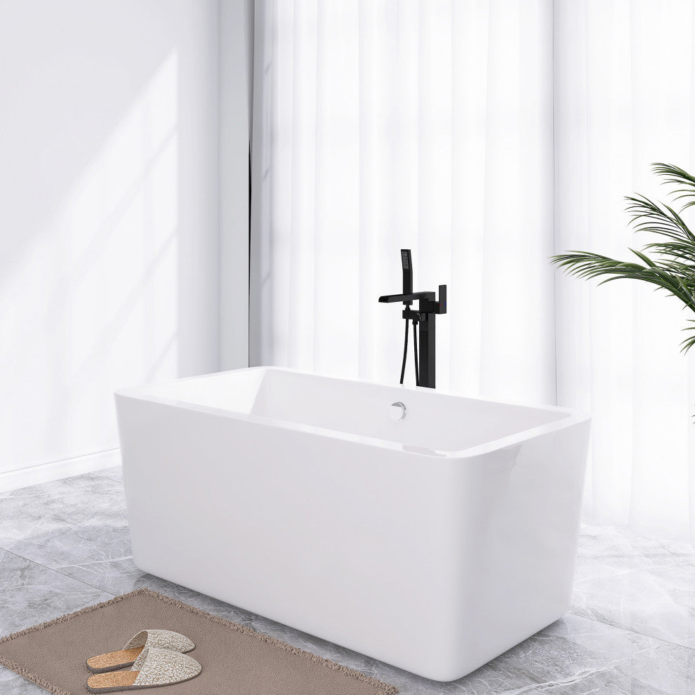 67 in. Acrylic Rectangular Flatbottom Freestanding Soaking Bathtub in White