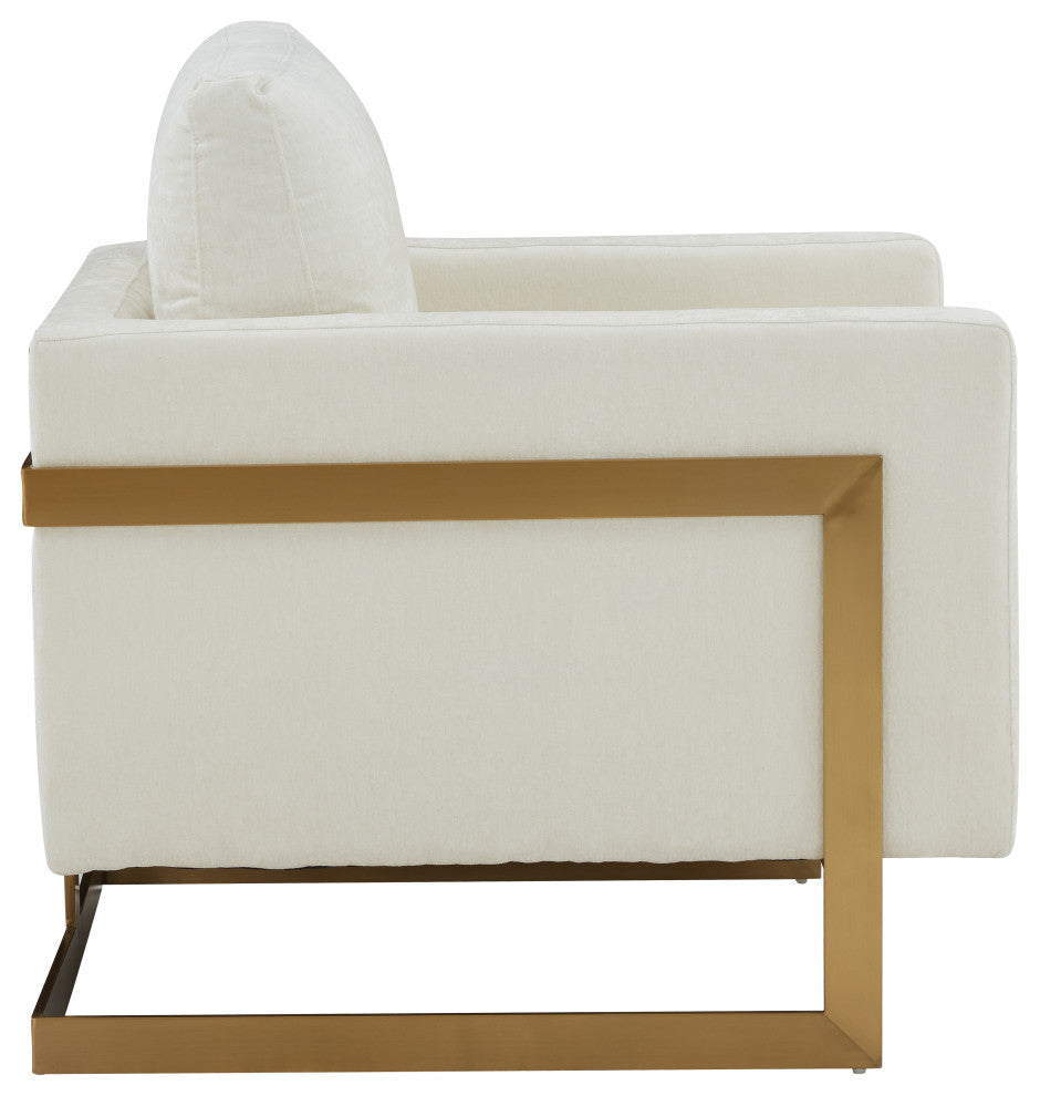 Modrest Prince Contemporary White Fabric + Gold Steel Accent Chair