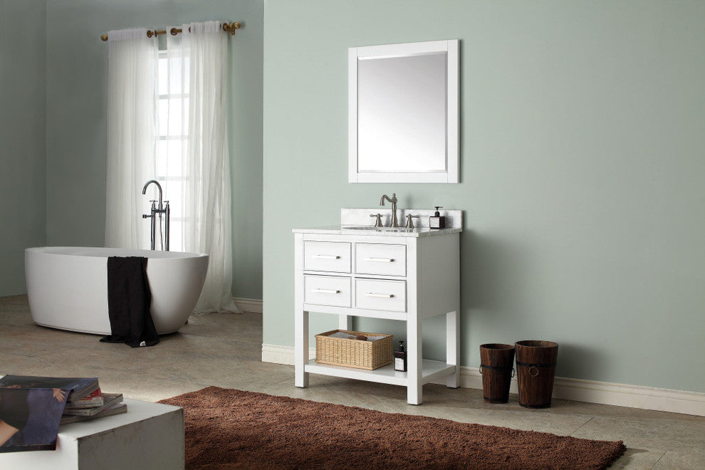 Avanity Brooks 31" Vanity With Carrera White Marble Top, White Finish