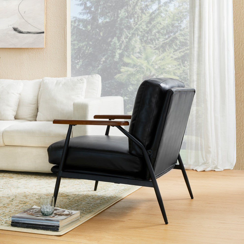 Set of 2 Black Leatherette Accent Armchair