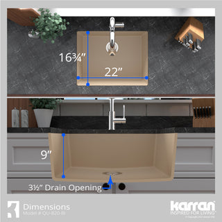 Karran QU-820 Undermount 24.38, Single Bowl Quartz Sink Kit, Bisque