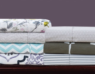 Bibb Home 4 Piece Printed Microfiber Sheet Set, Mini Paisley, King