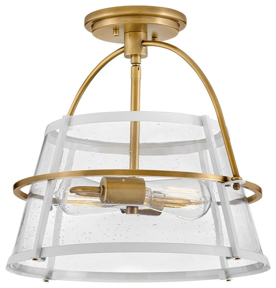 Tournon LED Semi-Flush Mount, Heritage Brass With Polished White Accents
