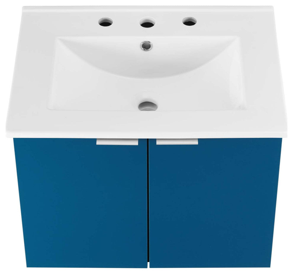 Sink Vanity Cabinet, Wall Mounted, Melamine, Blue Navy White, Modern, Bathroom