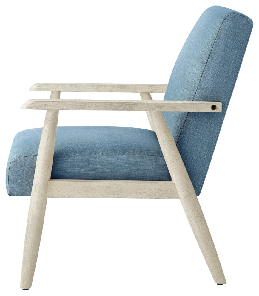 Rustic Manor Gian Armchair Upholstered, Light Blue and Cream Linen