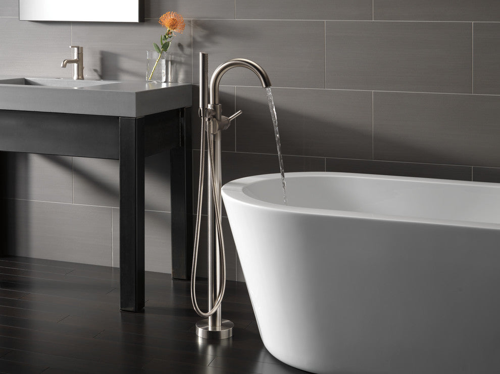 Delta Trinsic Contemporary Floor Mount Tub Filler Trim, Stainless, T4759-SSFL