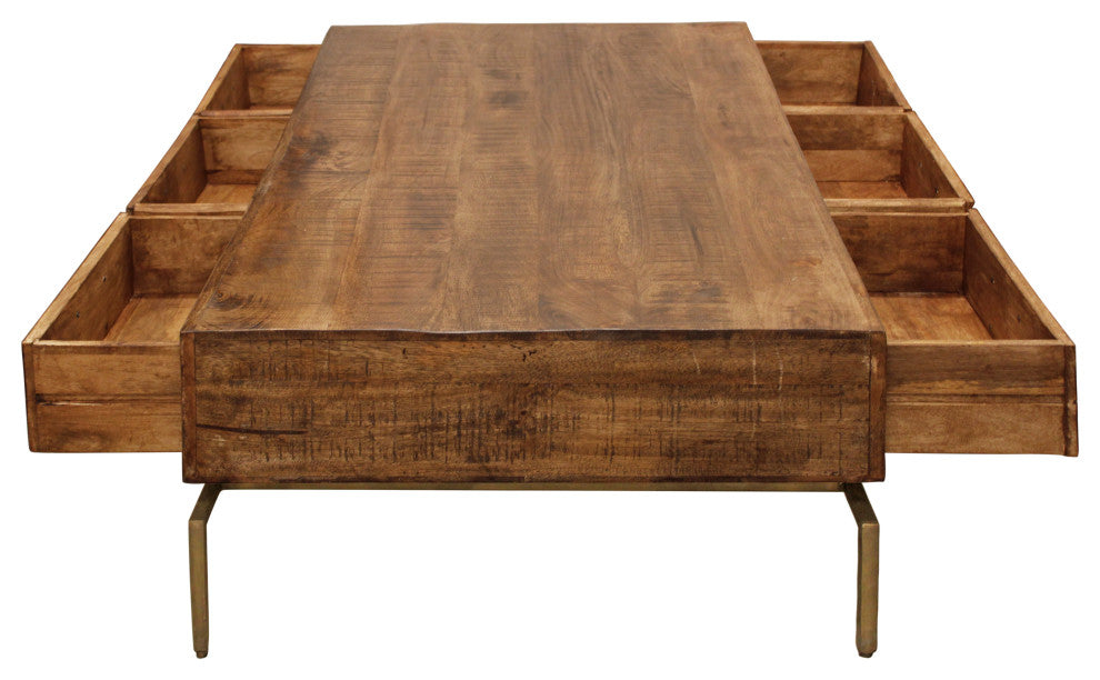 Goldbust Cocktail Table 6 Drawer on a Brass Finished Metal Stand