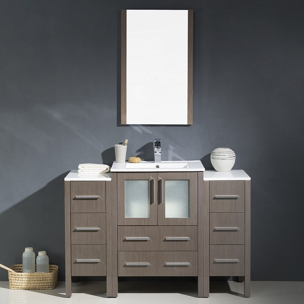Torino 48" Gray Oak Modern Bathroom Vanity With 2 Side Cabinets, FFT3111CH