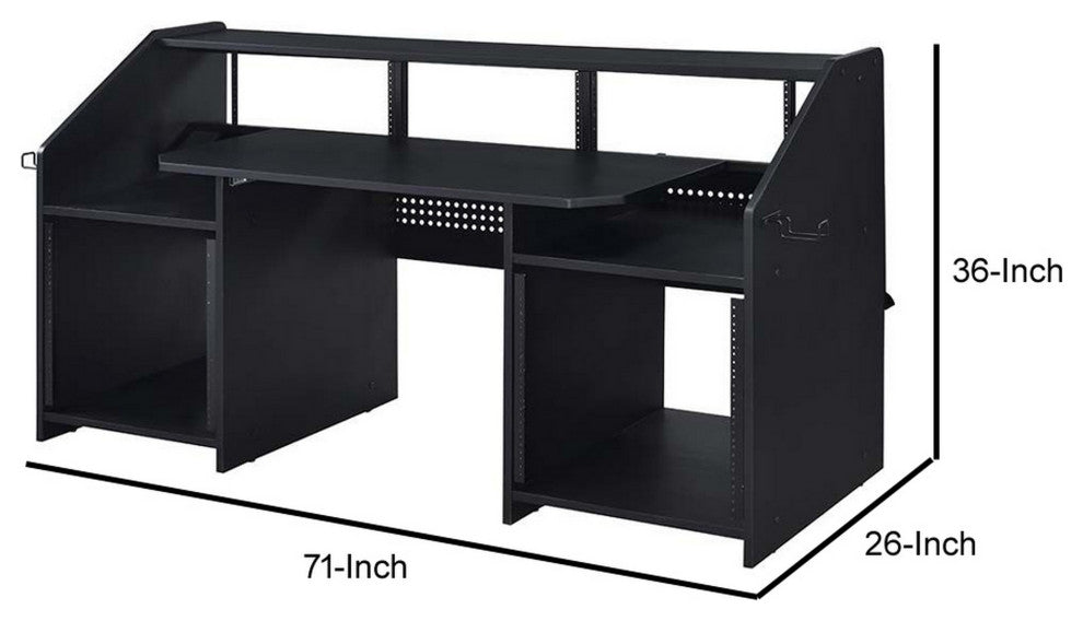 Benzara BM276204 Wood Music Studio Desk, Keyboard Tray, Monitor Top, Black