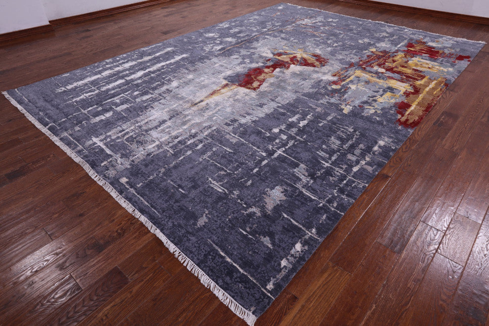 9' 11" X 13' 10" Handmade Wool & Silk Woman Under The Rain Rug - Q13156