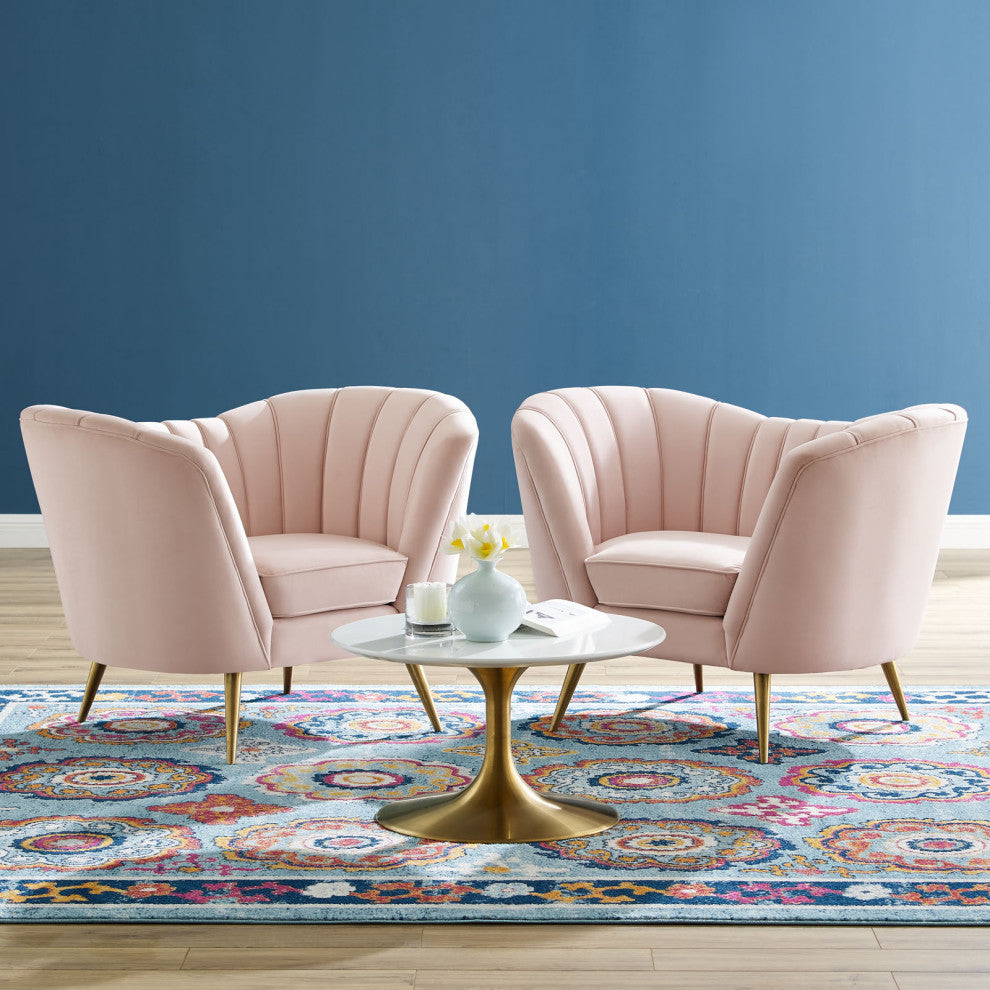 Armchair Accent Chair, Set of 2, Velvet, Pink, Modern, Living Lounge Hospitality