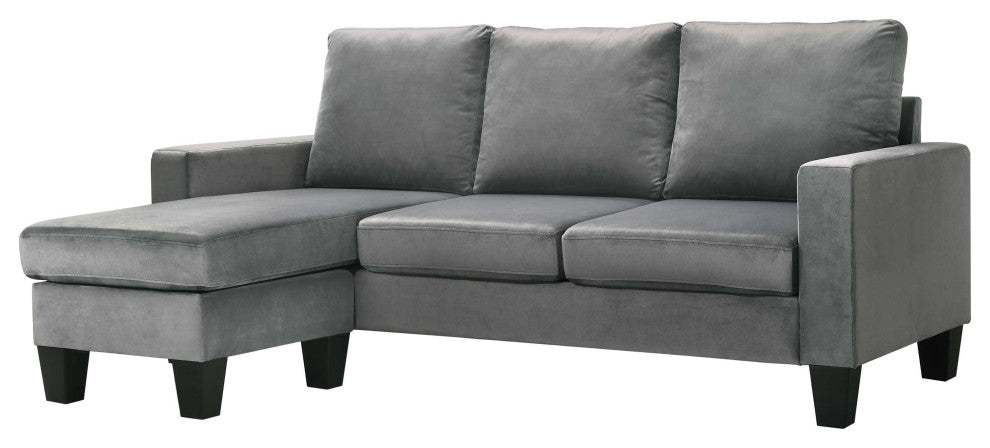 Jessica 77 in. W Flared Arm Velvet L Shaped Sofa, Gray