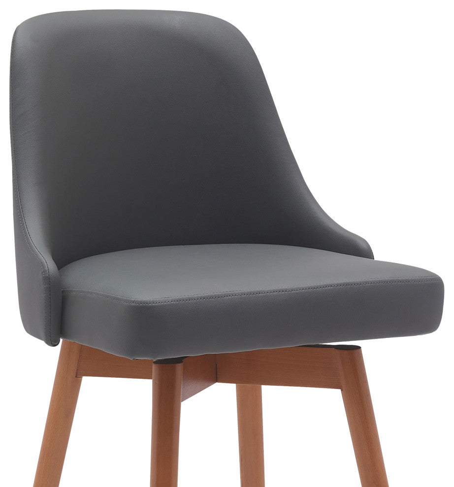 Sicily 26" Swivel Walnut Wood Counter Stool, Gray Faux Leather, 30