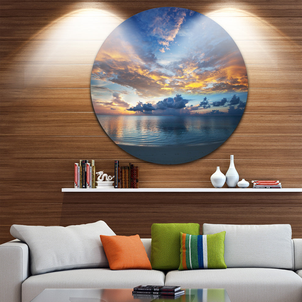 Exotic Colorful Maldives Seashore, Seascape Round Metal Wall Art, 23"