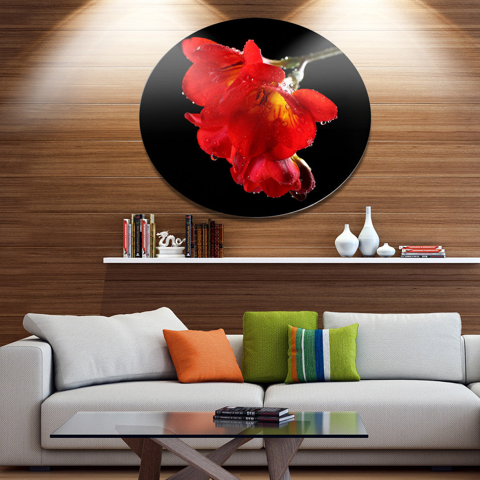 Freesia Flower On Black Background, Floral Round Wall Art, 36"