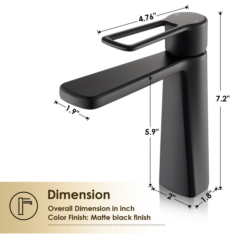 Paula Single Hole Single-Handle Bathroom Faucet, Matte Black