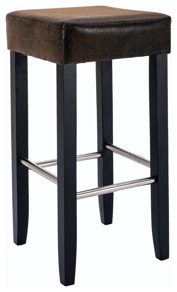 Barstool, Brown Fabric and Black Wood Finish,2-Pcs Set