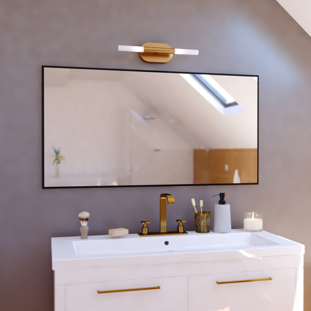 Fulton 2 Light Integrated LED Bathroom Vanity Fixture White Shade, Satin Brass