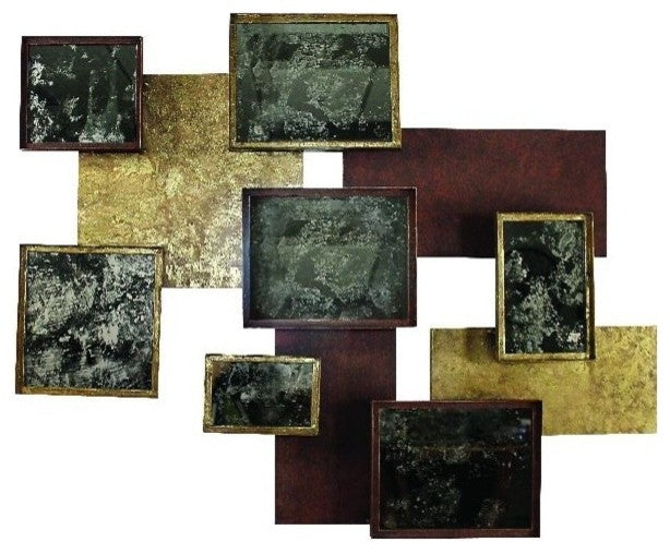 Modern Abstract Squares Mirrored Wall Art, Metal Contemporary