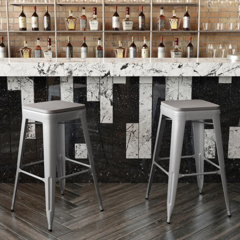 Kai Commercial Grade 30"H Metal Counter Stool, Silver/Gray