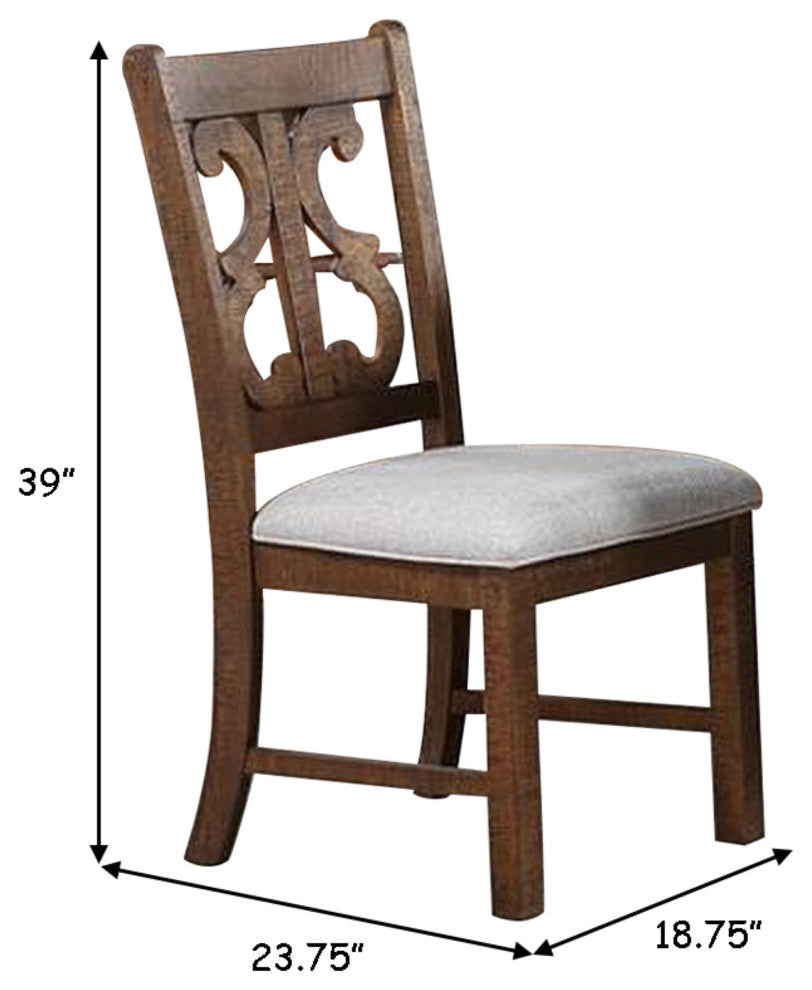 Side Chair with Fabric Seat and Cut Out Backrest, Set of 2, Brown