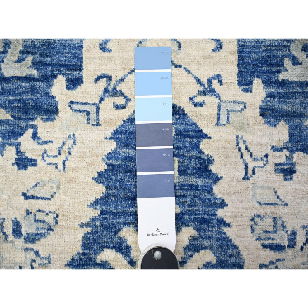 Astros Navy Blue Finer Peshawar Karajeh Hand Knotted Wide Runner Rug  4'2"x9'7"