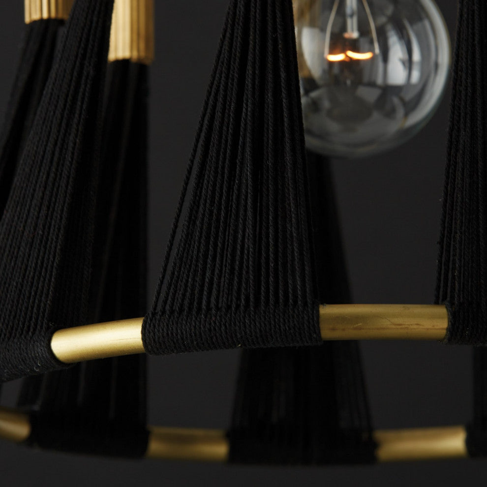 Capital Lighting Bianca 1-Light Pendant 341111KP Black Rope and Patinaed Brass