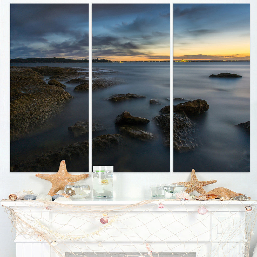 "Bluish Sunset at La Perouse Sydney" Metal Wall Art, 3 Panels, 36"x28"
