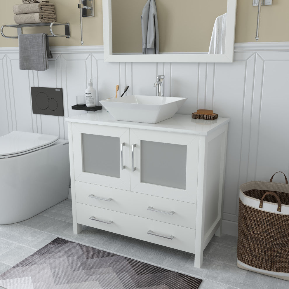 Vanity Art Vanity Set With Vessel Sink, White, 36", Led Sensor-Switch Mirror