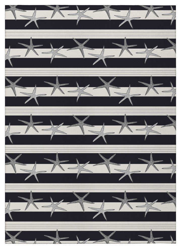 Indoor/Outdoor Seabreeze SZ12 Black Machine Washable 3' x 5' Rug