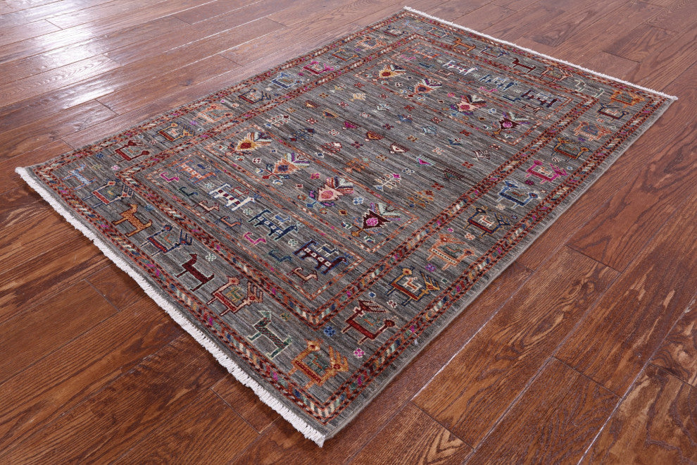 3' 4" X 4' 10" Hand Knotted Tribal Persian Gabbeh Rug - Q13843