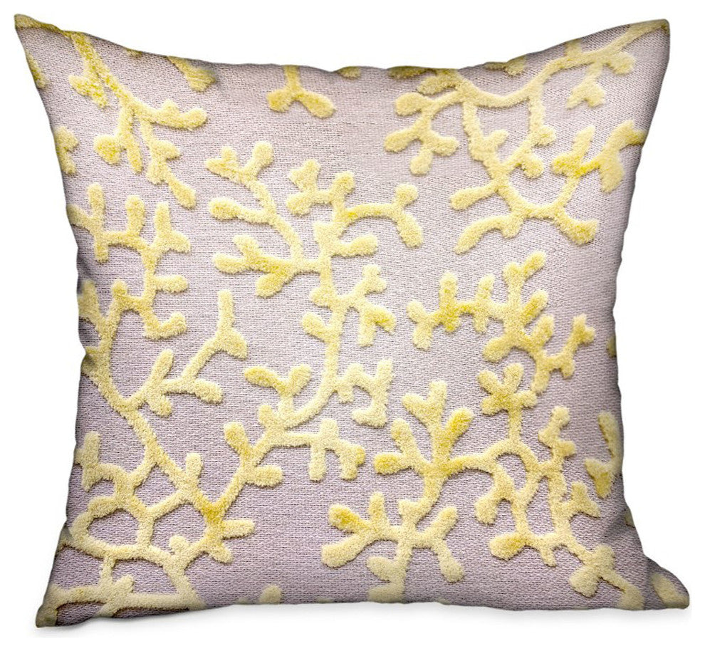 Plutus Lemon Reef Yellow, Cream Floral Luxury Throw Pillow, 12"x20"