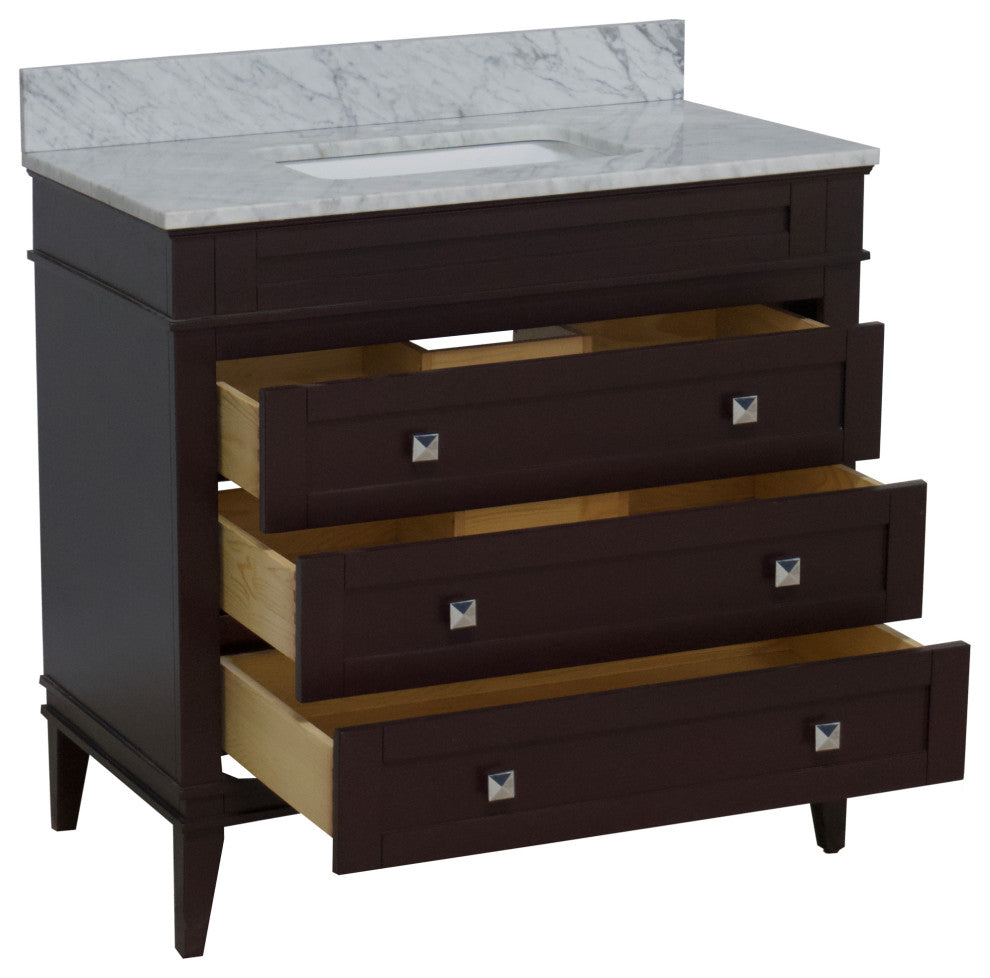 Eleanor 36" Bathroom Vanity, Chocolate, Carrara Marble