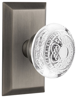 Studio Plate Privacy Crystal Egg and Dart Knob, Antique Pewter, 2.75"
