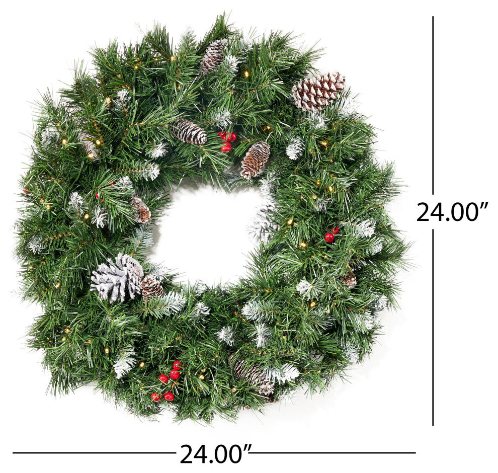 24" Mixed Spruce LED Artificial Christmas Wreath, Green