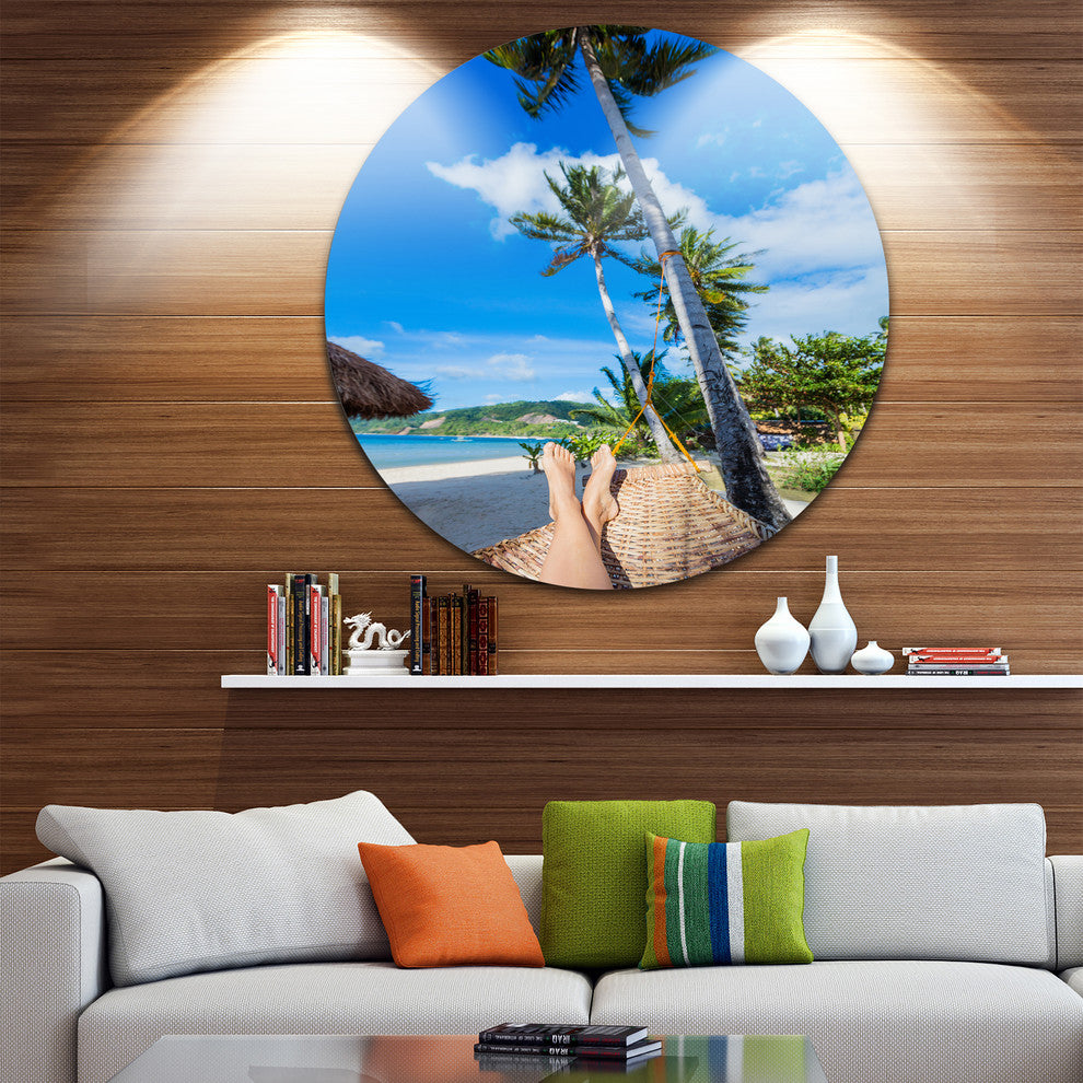 Relaxing In Hammock, Landscape Photography Disc Metal Wall Art, 11"