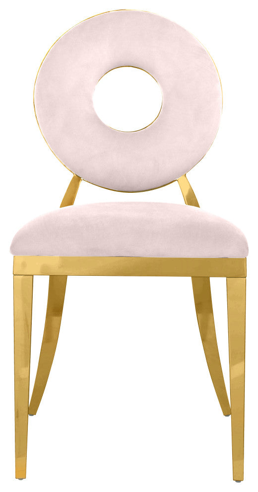 Carousel Upholstered Dining Chair, Set of 2, Pink Velvet, Gold Finish