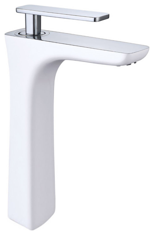 BathSelect Sleek Design White and Chrome Combination Long Deck Faucet