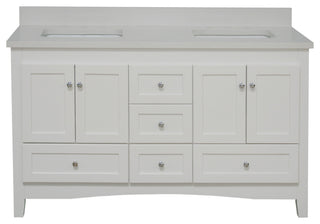 Abbey 60" Bath Vanity, Base: White, Top: Quartz, Double Vanity